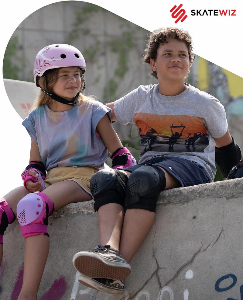 SKATEWIZ مجموعة واقيات الحماية لركوب السكيت بورد للأطفال والبالغين - سماش - واقيات ركوب السكيت [6 قطع] مع واقيات المعصم - معدات الحماية لركوب السكيت - رولر ديربي - Image 4